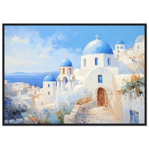 Pittura a olio Santorini Arte murale Pittura impressionista Chiese con cupole blu, Santorini - Viste mozzafiato dell'isola, Decorazioni murali dal fascino greco