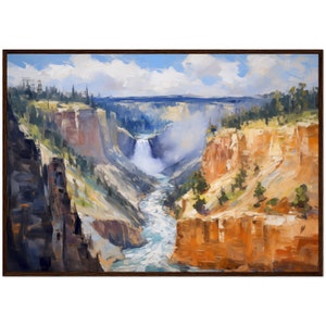 Pintura al óleo del río Yellowstone, decoración del oeste, impresión de montaña, decoración de pared natural, pintura del Gran Cañón de las cataratas inferiores de Yellowstone