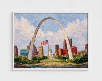 Pintura de Gateway Arch, San Luis, Misuri, impresión artística, parque nacional de EE. UU., arte mural, viajes, EE. UU., impresión artística enmarcada lista para colgar