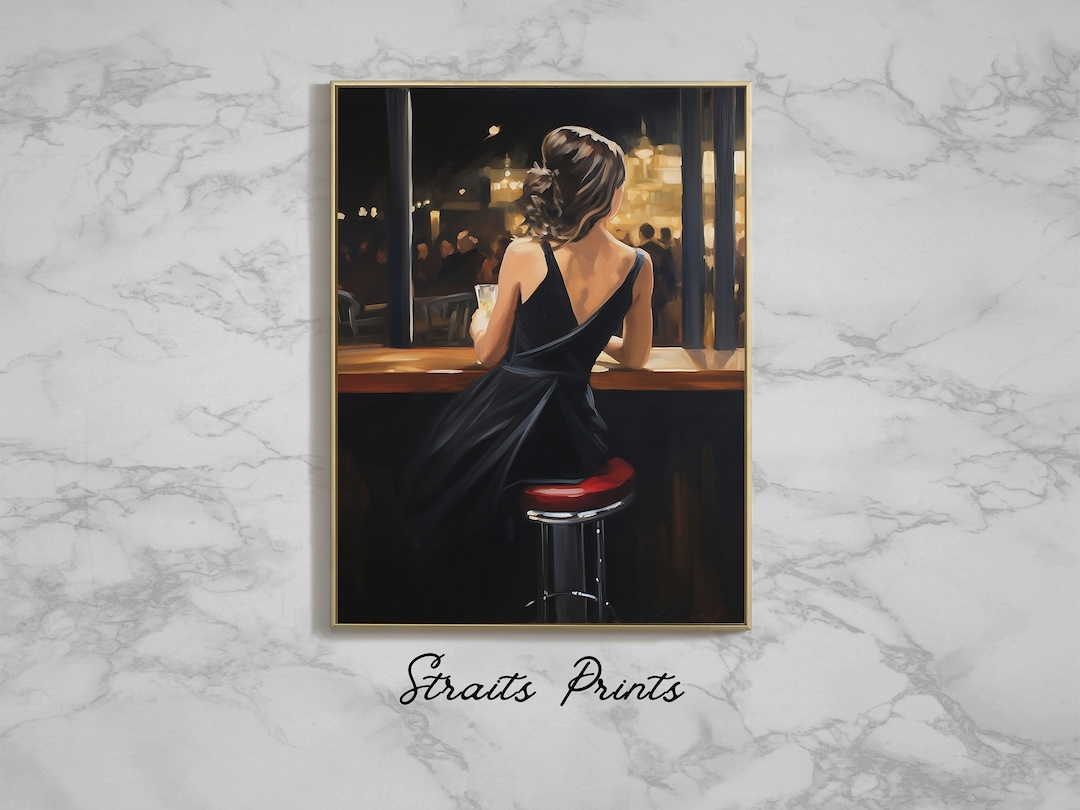 Girl in Bar Oil Painting Bar Art Print Download Bar Printable Wall Art