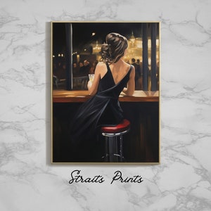 Girl in Bar Oil Painting Bar Art Print Download  Bar Printable Wall Art for Home Decor Bar Painting Living Room Decor Retro Lover Gift