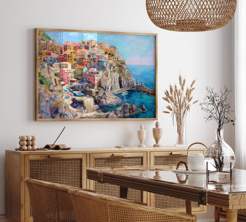 Cinque Terre Oil Painting Art Italy Manarola Village Art Print Cinque ...