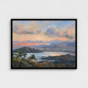 Hawaii Ölgemälde Tropische Landschaft Kunstdruck Hawaii Landschaft Wand Kunst Wohnkultur Holzrahmen Kunstdruck fertig zum Aufhängen