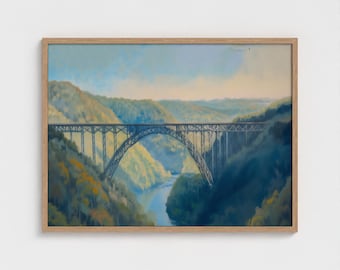 New River Gorge Nationalpark Ölgemälde, New River Gorge Brücke Kunstdruck Herbst New River Gorge Natur Wanddekor fertig zum Aufhängen