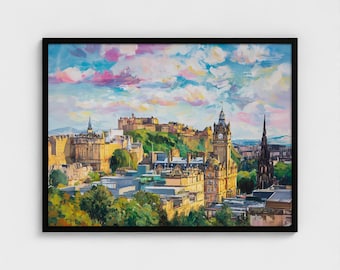 Edinburgh Skyline Oil Painting Art Print Scotland Edinburgh Castle Poster Edinburgh Panoramic View Wall Decor Edinburgh Travel Gift Wall Art