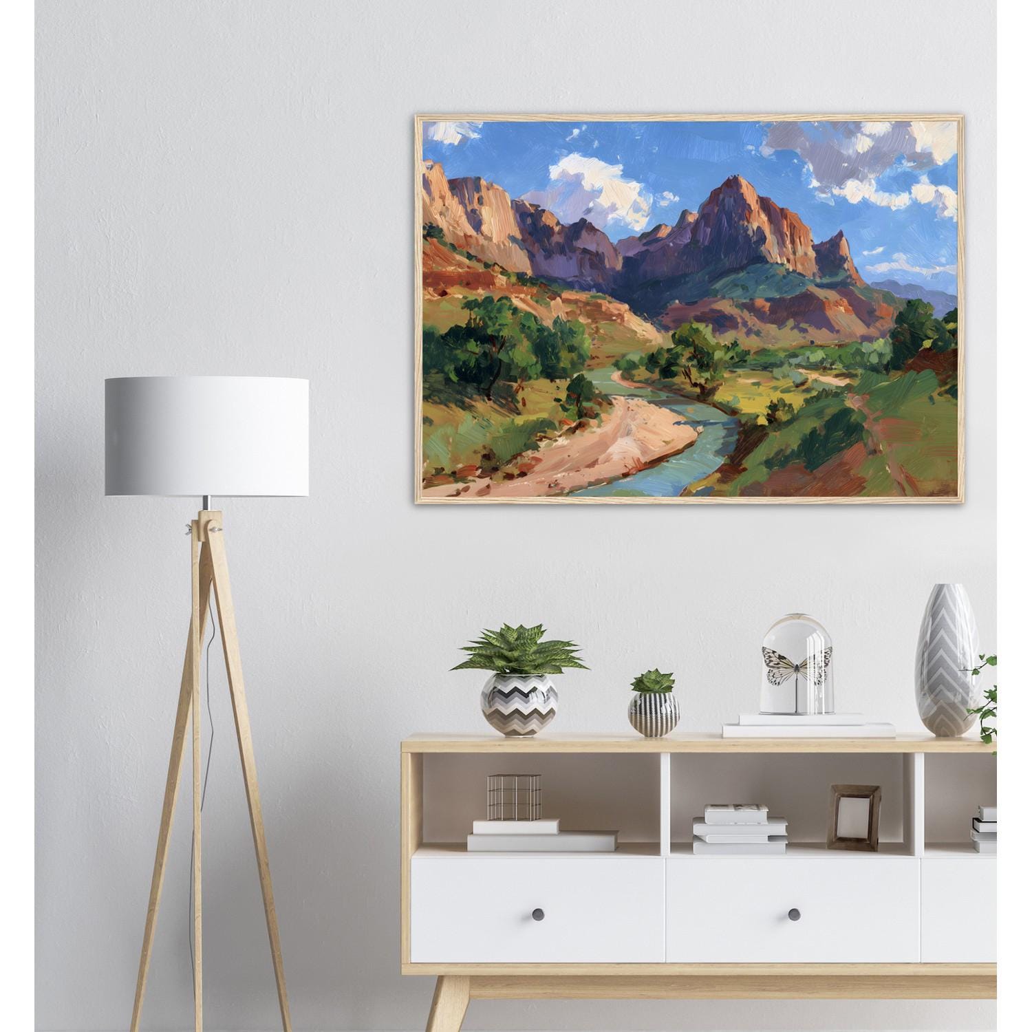 ザイオン国立公園の絵画 ユタ州 アートプリント 西壁装飾 ヴァージン川