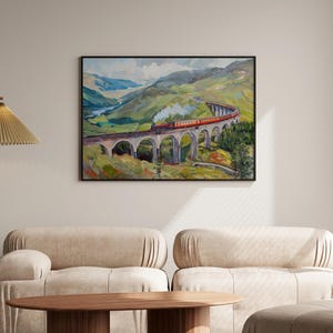 Scotland Highland Oil Painting Glenfinnan Viaduct Art Print Train Running through Scotland Nature Beauty Wall Decor Scotland Travel Gift image 4