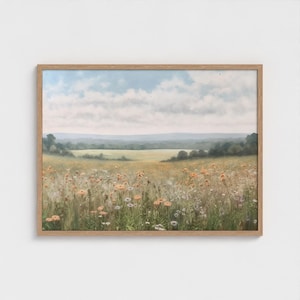 Colourful Wild Flower Meadows Painting | Nature Landscape Art | Floral Field Wall Decor | Rustic Country Home Art | Wildflower Art Print