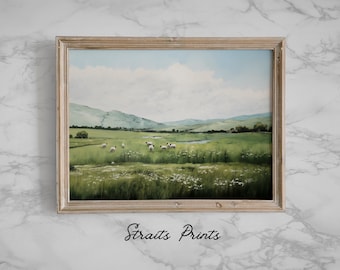 Sheep in the Countryside Landscape | Oil Painting | Country Wall Art | Vintage Art Prints | Rustic Farmhouse Decor | Nature Wall Decor | #4