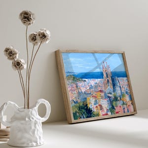 Spain Barcelona Skyline Painting Art Print Sagrada Familia Impressionism Ready to Hang Wall Decor image 4