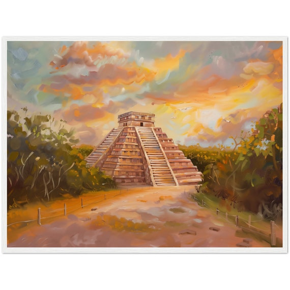 Chichen Itza Painting Mayan Pyramid Art Print Mexico City Travel