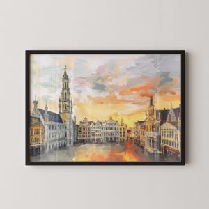 Dipinto ad olio Belgio Bruxelles Grand Place Stampa artistica Arte murale Pittura Belgio Alba Stampa Belgio Arte murale Impressionismo Arte Paesaggio urbano