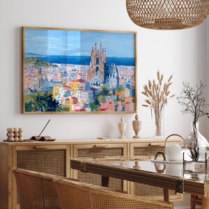 Spain Barcelona Skyline Painting Art Print Sagrada Familia Impressionism Ready to Hang Wall Decor image 2