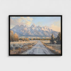 Dipinto del Parco Nazionale del Grand Teton, decorazione western, stampa di montagna, decorazione murale naturalistica, dipinto sulla strada del Grand Teton, decorazione murale con paesaggio montano immagine 1