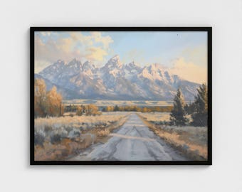 Grand Teton National Park Painting, Western Decor, Mountain Print, Nature Wall Decor Grand Teton Road Painting Mountainscape Wall Decor