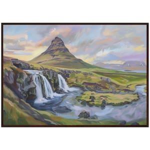 Dipinto islandese Kirkjufell Stampa artistica Paesaggio naturale Decorazione murale Vista panoramica dell'Islanda Dipinto di paesaggio Pronto per essere appeso Arte murale