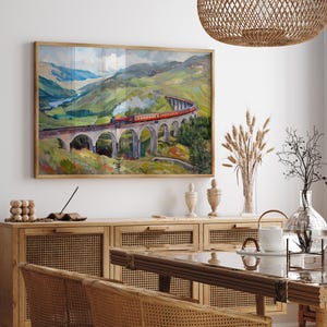 Scotland Highland Oil Painting Glenfinnan Viaduct Art Print Train Running through Scotland Nature Beauty Wall Decor Scotland Travel Gift image 3