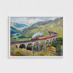 Scotland Highland Oil Painting Glenfinnan Viaduct Art Print Train Running through Scotland Nature Beauty Wall Decor Scotland Travel Gift image 7