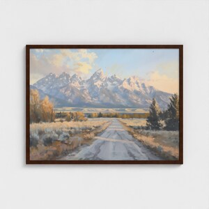 Dipinto del Parco Nazionale del Grand Teton, decorazione western, stampa di montagna, decorazione murale naturalistica, dipinto sulla strada del Grand Teton, decorazione murale con paesaggio montano immagine 8
