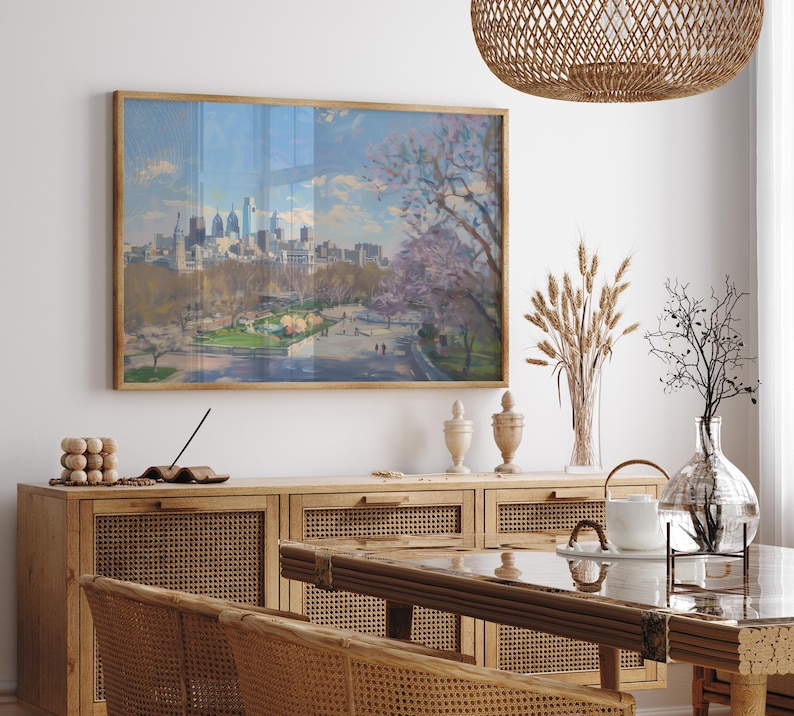 Philadelphia Skyline schilderij Philadelphia Skyline Art Print USA Pennsylvania schilderij Philadelphia Cityscape klaar om op te hangen muurkunst ingelijst afbeelding 4