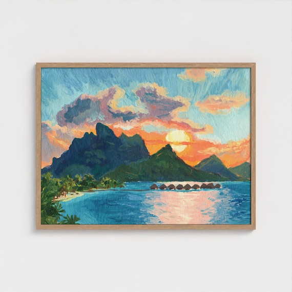 ボラボラ島の油絵アートプリント フランス領ポリネシア 壁飾り すぐに