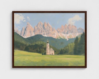 ドロミテ山の油絵：イタリアアルプスの風景画 インパストアート - Etsy