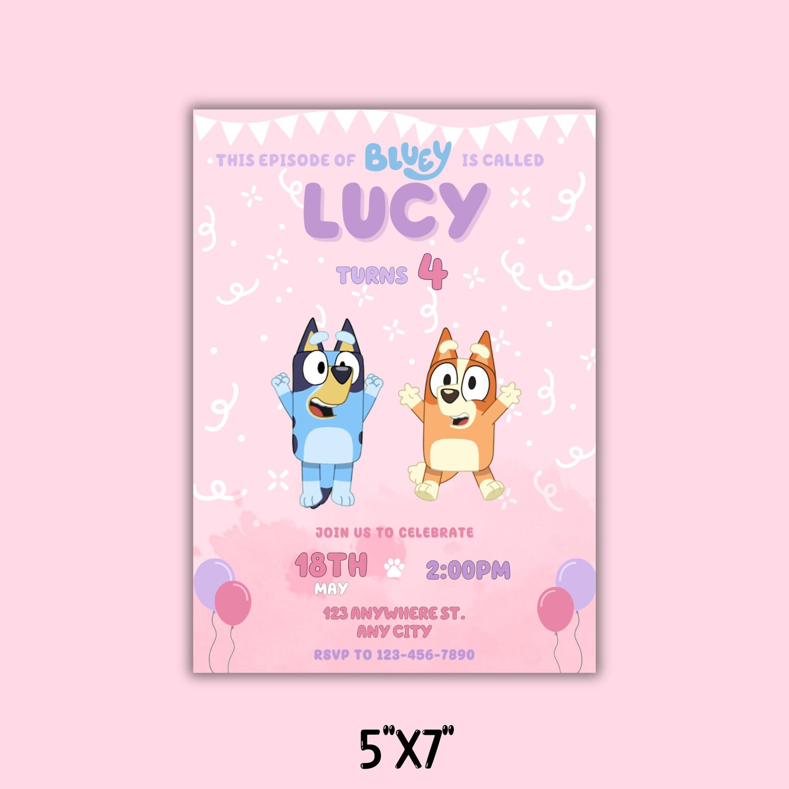 Girl Bluey Birthday Invitation Template Bluey Invitation Digital Bluey ...