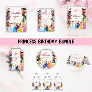 Princess Birthday Invitation Bundle, Princess Invitation Princess Party Decoration, Princesses Theme Invite, Canva Editable Template, PR1