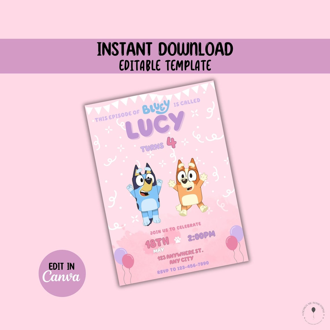 Girl Bluey Birthday Invitation Template Bluey Invitation Digital Bluey ...