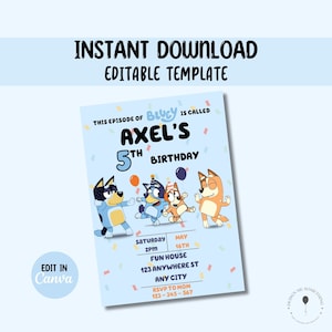 Editable Bluey Birthday Invitation, Bluey and Bingo Birthday Invitation, Instant Download