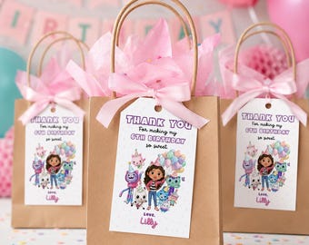 Gabby Dollhouse Thank You Tag | Pastel Watercolor | Editable Template | Thank You Card