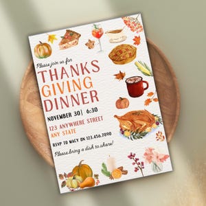 Thanksgiving-Einladungsvorlage, Thanksgiving-Dinner einladen, moderne Thanksgiving-Party-Einladung druckbar, bearbeitbare Canva einladen