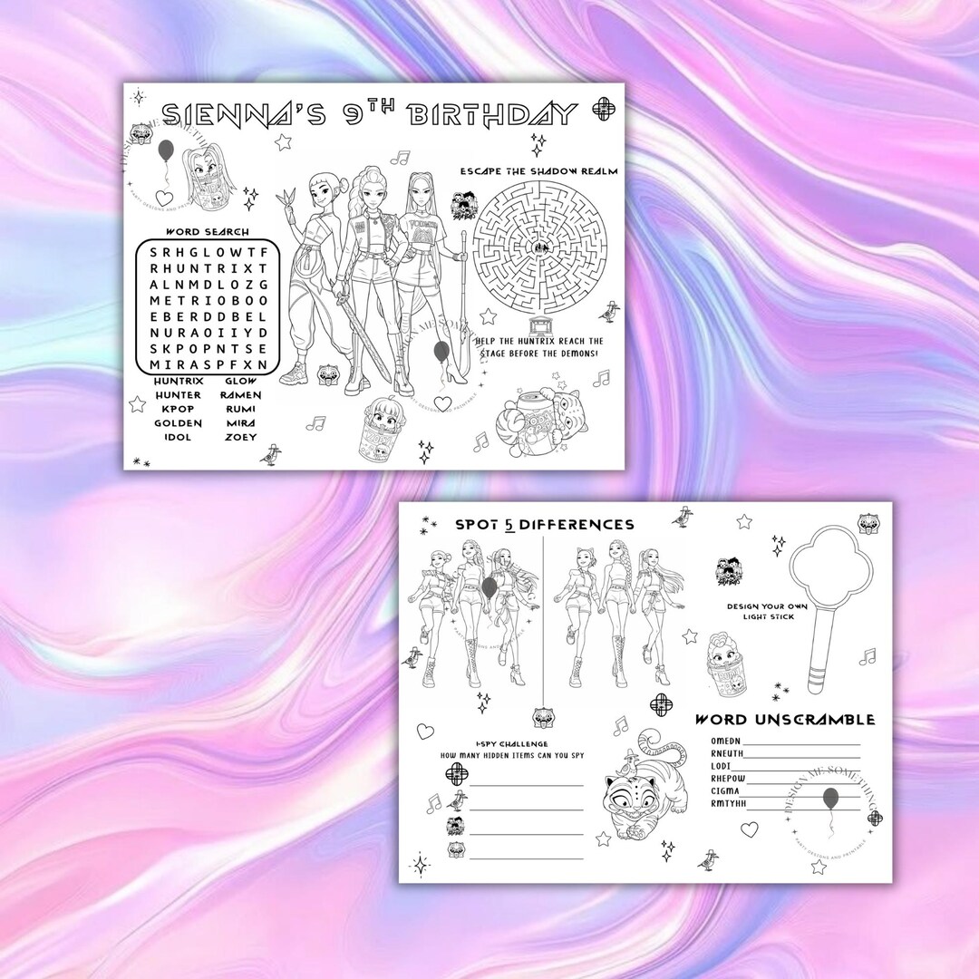 Kpop Personalised Birthday Coloring Placemat Printable | Custom ...