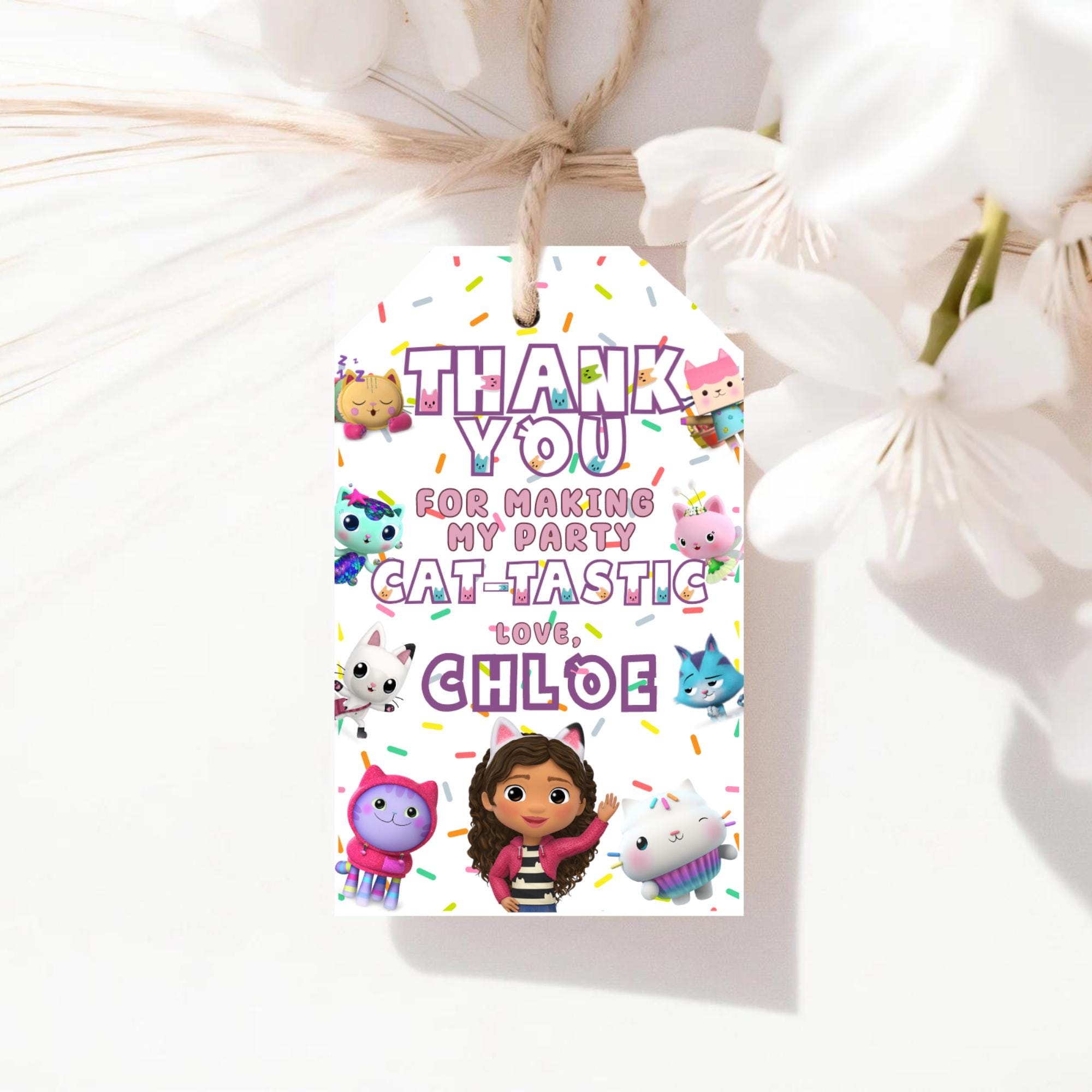 Gabbys Dollhouse Tag, Thank you tags, Canva Editable Template, Gabbys Dollhouse Thank you Tag, GD1