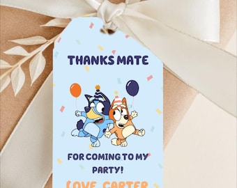 Bluey Birthday Tag, Thank you tags, Canva Editable Template, Bluey Thank you Tag
