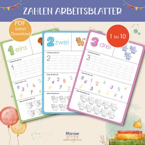 PDF Worksheets Numbers 1 to 10 - Counting and Writing Learning - Kindergarten Child Preschooler - Instant Download