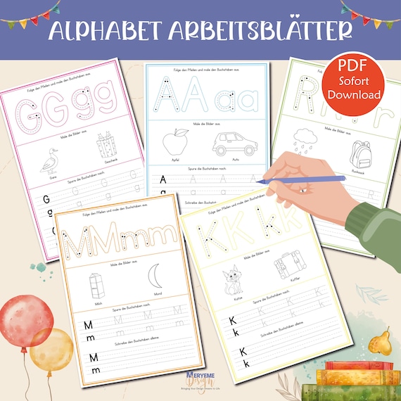 ABC Arbeitsblätter Deutsch | Buchstaben Nachspuren für Kinder | Vorschule Schreiben Lernen PDF