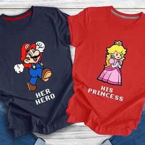Her Hero and His Princess Matching Couples Shirts, Super Mario Valentines Day Shirt, Super Mario Couples Shirt, Funny Couples Shirts