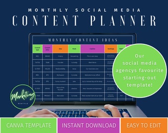 Monatlicher Inhaltsplaner | Social Media Planer | Inhaltsplaner Canva Template | Monatlicher Inhaltsplaner | Inhalt Ideen | Digitaler Download