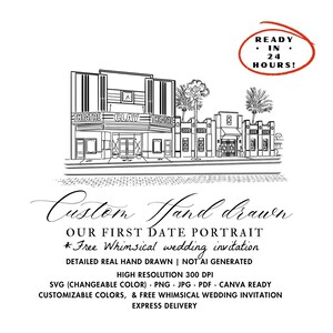 Ilustración personalizada de lugar de boda, ilustración personalizada para invitaciones de boda, lugar personalizado dibujado a mano, dibujo personalizado imagen 2