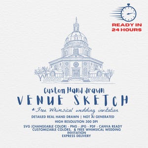 Custom Wedding Venue Illustration, Custom Illustration For Wedding Invitations, Custom Hand Drawn Venue, Custom Drawing