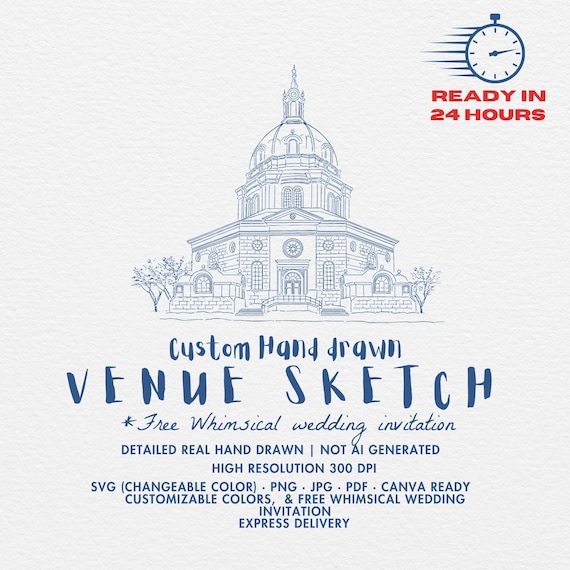 Custom Wedding Venue Illustration, Custom Illustration For Wedding Invitations, Custom Hand Drawn Venue, Custom Drawing