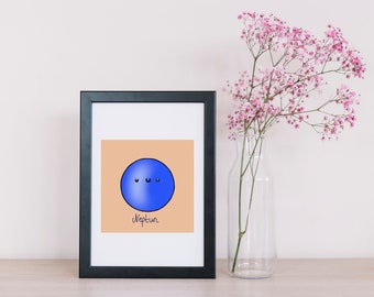 Mignon Neptune Space Decor Print, Solar System Wall Art, Art sur le thème de l'espace, Space Lover Gift, Science Lover Gift, Kawaii DIGITAL DOWNLOAD