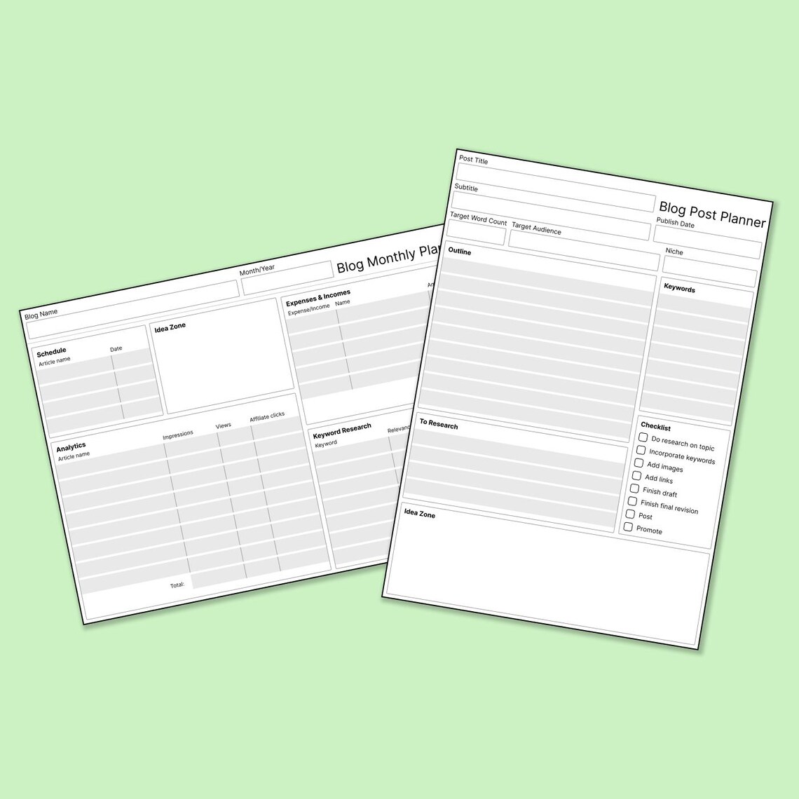 Blog Planner Printables / 6 Sheets / A4 / US Letter / Monthly Blog ...