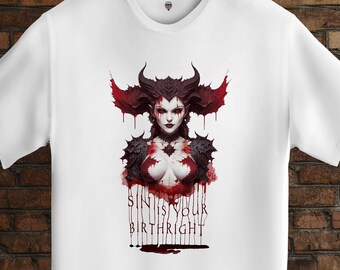 Lilith Diablo Custom T-Shirt Unisex Gaming Demon D4 Diablo IV Unique Design White Gift For Gamer