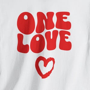 One Love T-Shirt, Retro Graphic Tee, Positive Message Shirt, Bold Heart Print, Gildan 5000 Unisex Fit