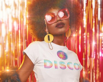 Retro Disco Ball Graphic Tee, Rainbow DISCO Party Shirt