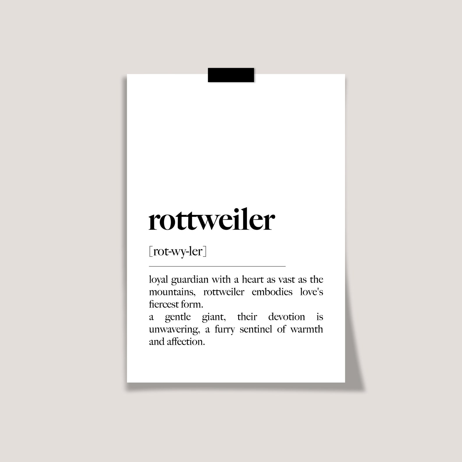 Rottweiler | Dog Breed Definition Print | Minimalist Black and White ...