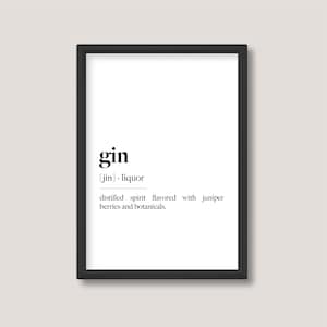 Gin | Alkohol Cocktail Definition Druck | Minimalistische Schwarz-Weiß-Wand-Kunst | A5 A4 A3 | Ungerahmt