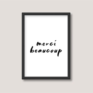 Merci Beaucoup | Impression de citation d'écriture manuscrite en français | Art mural minimaliste en noir et blanc | A5 A4 A3 | Sans cadre